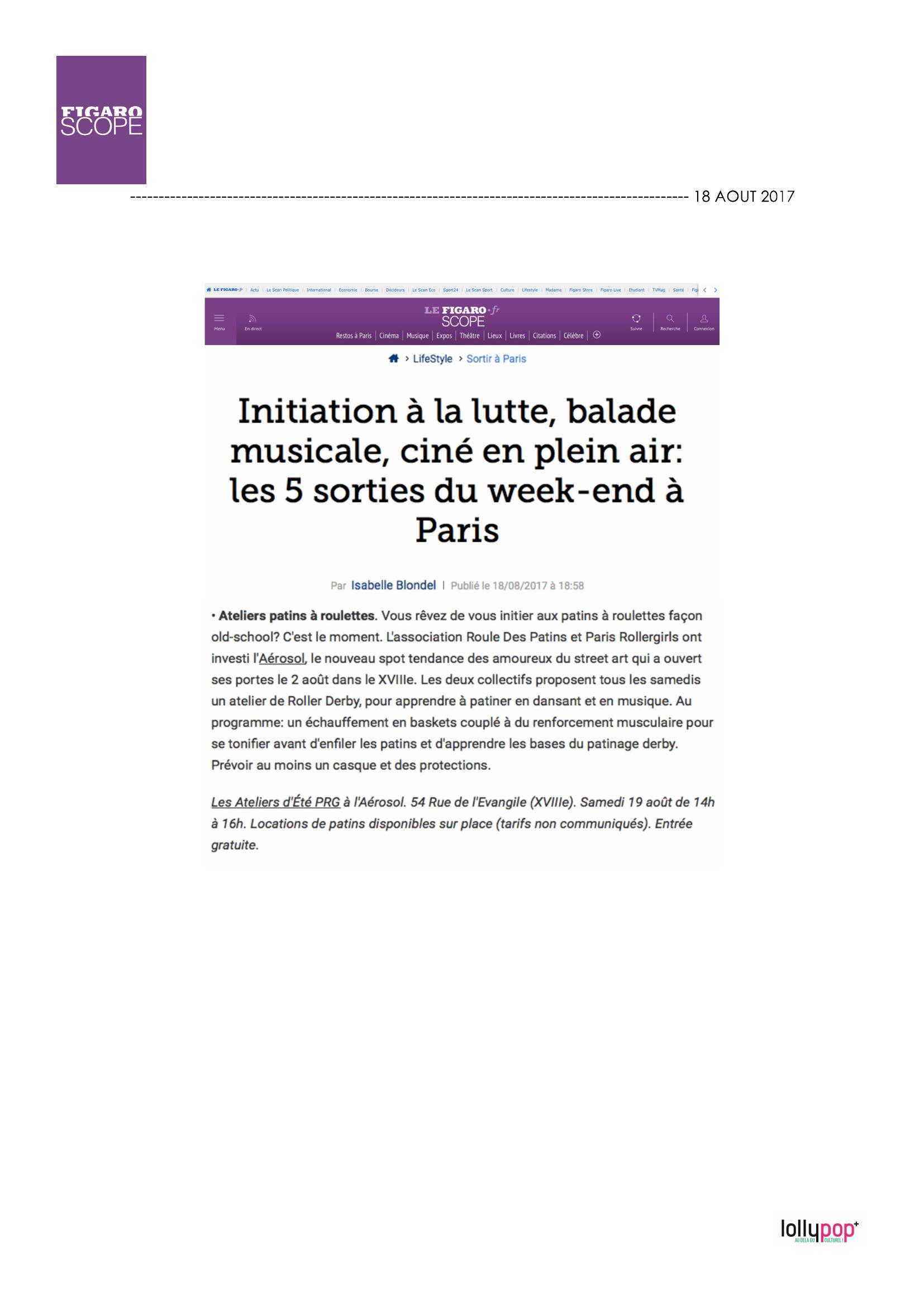Initiation à la lutte, balade musicale, ciné en plein air : les 5 sorties du week-end à Paris (Figaro Scope) – 19 septembre 2017