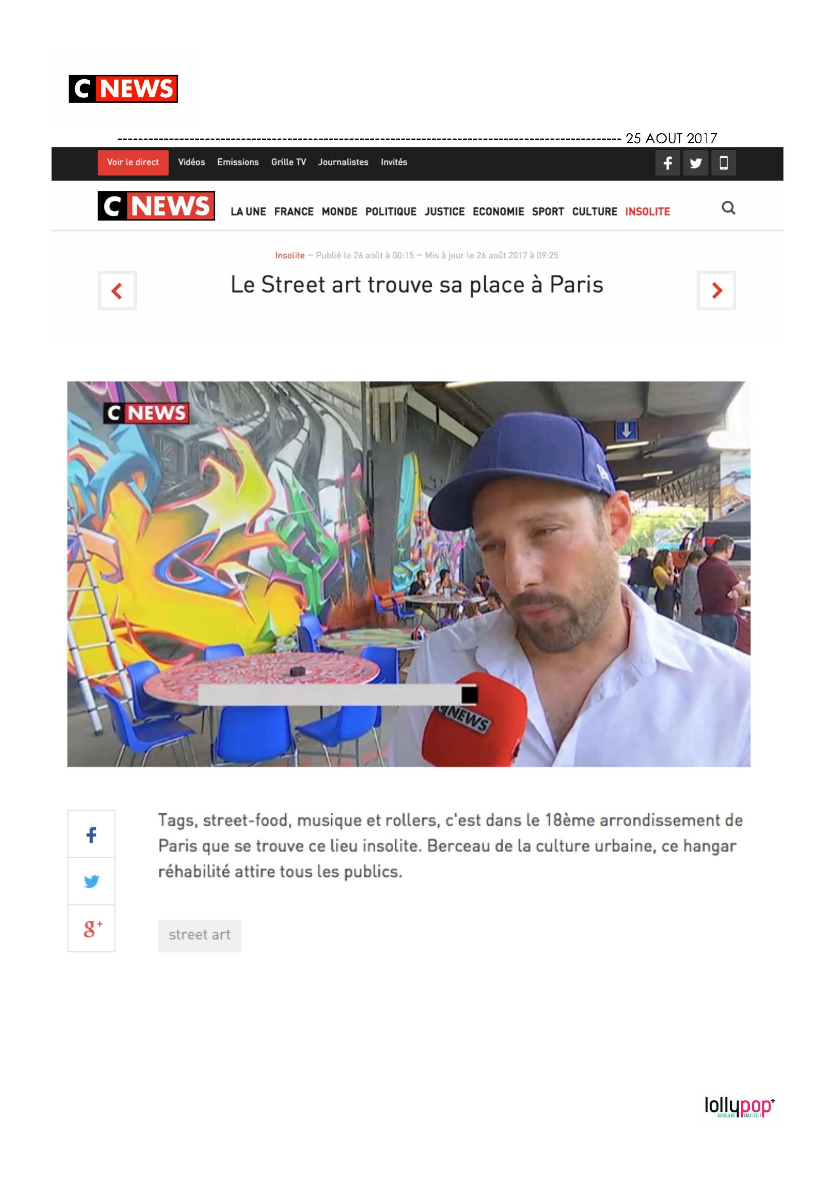 Le Street Art trouve sa place à Paris (CNEWS) – 26 août 2017