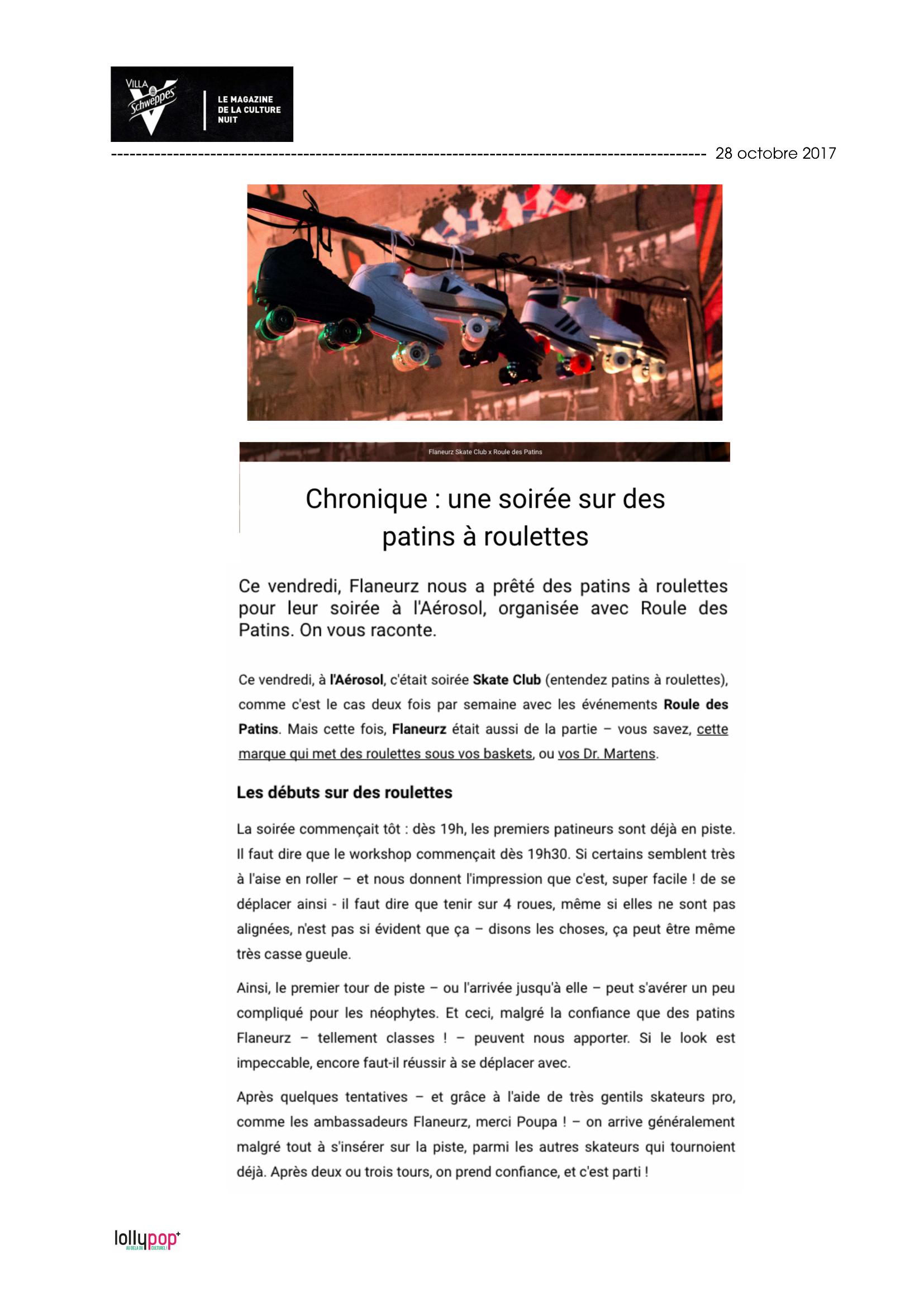 Chronique : une soirée sur des patins à roulettes (Villa Schweppes) – 29 octobre 2017