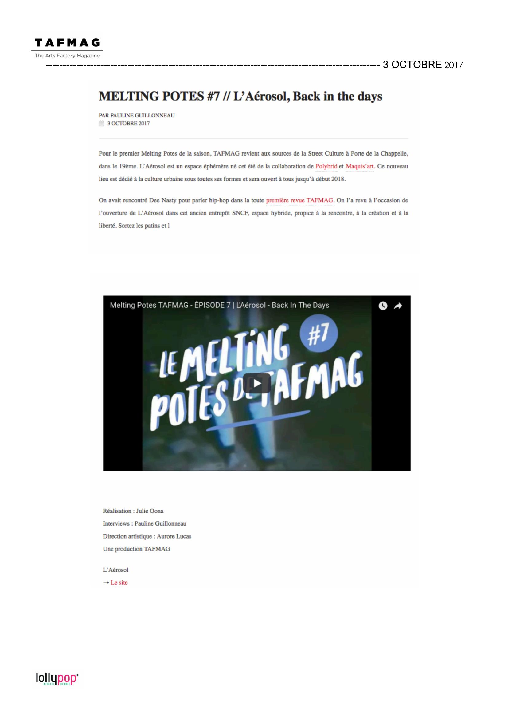 Melting potes #7 // L'Aérosol, Back in the days (TAFMAG) – 4 octobre 2017
