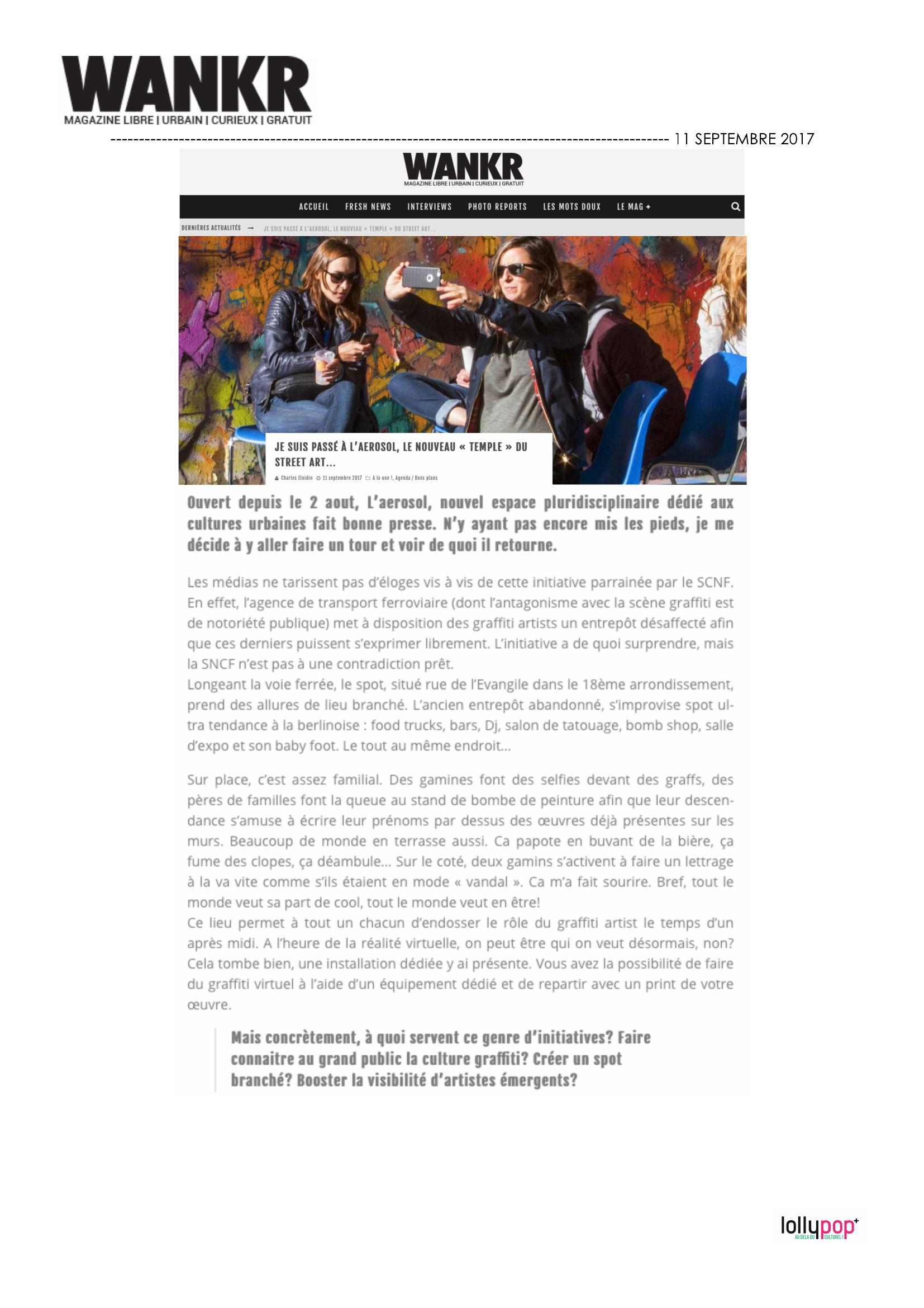 Je suis passé à L'Aérosol, le nouveau temple du street art (WANKR) – 12 septembre 2017