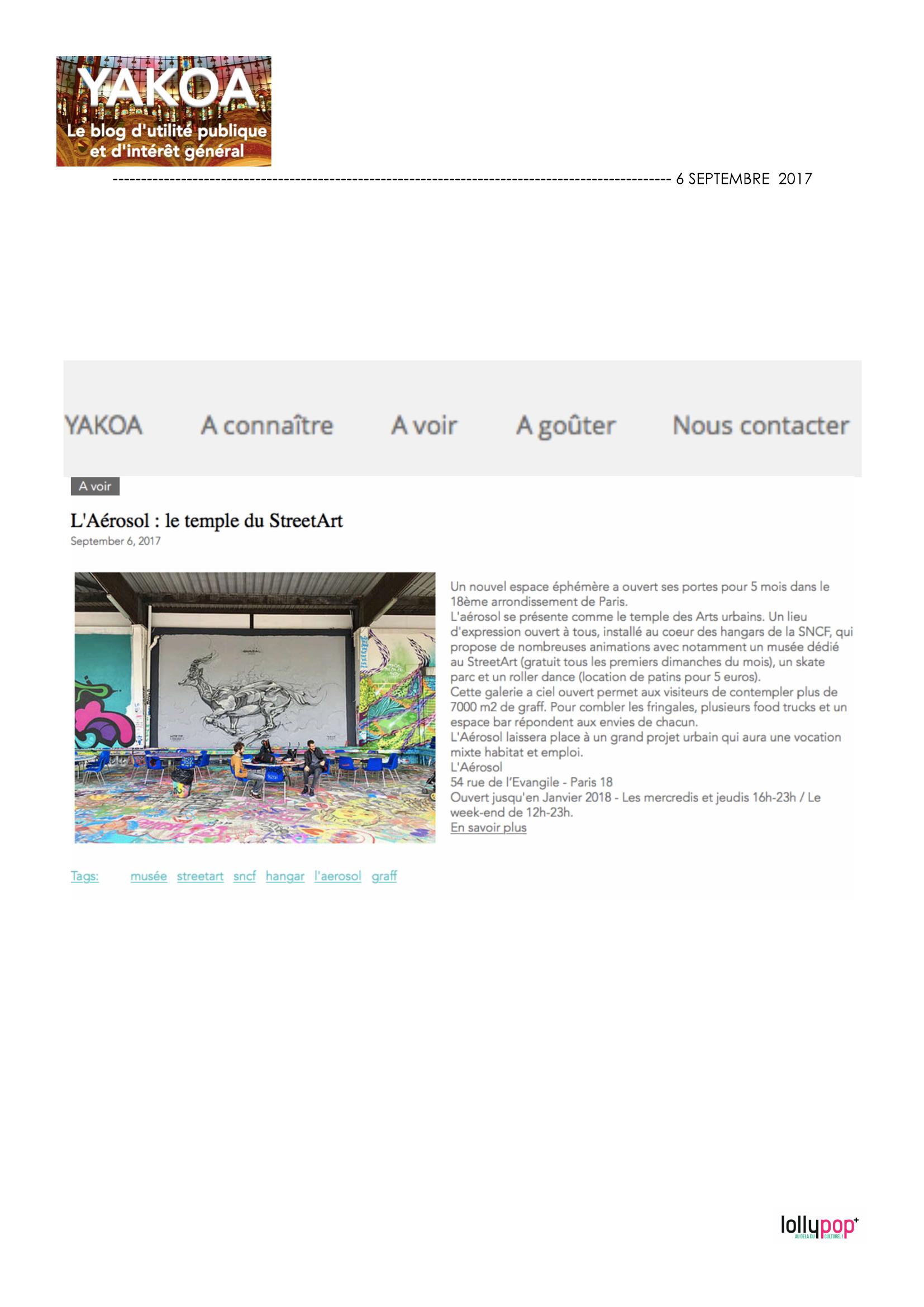 L'Aérosol : le temple du street art (YAKOA) – 7 septembre 2017