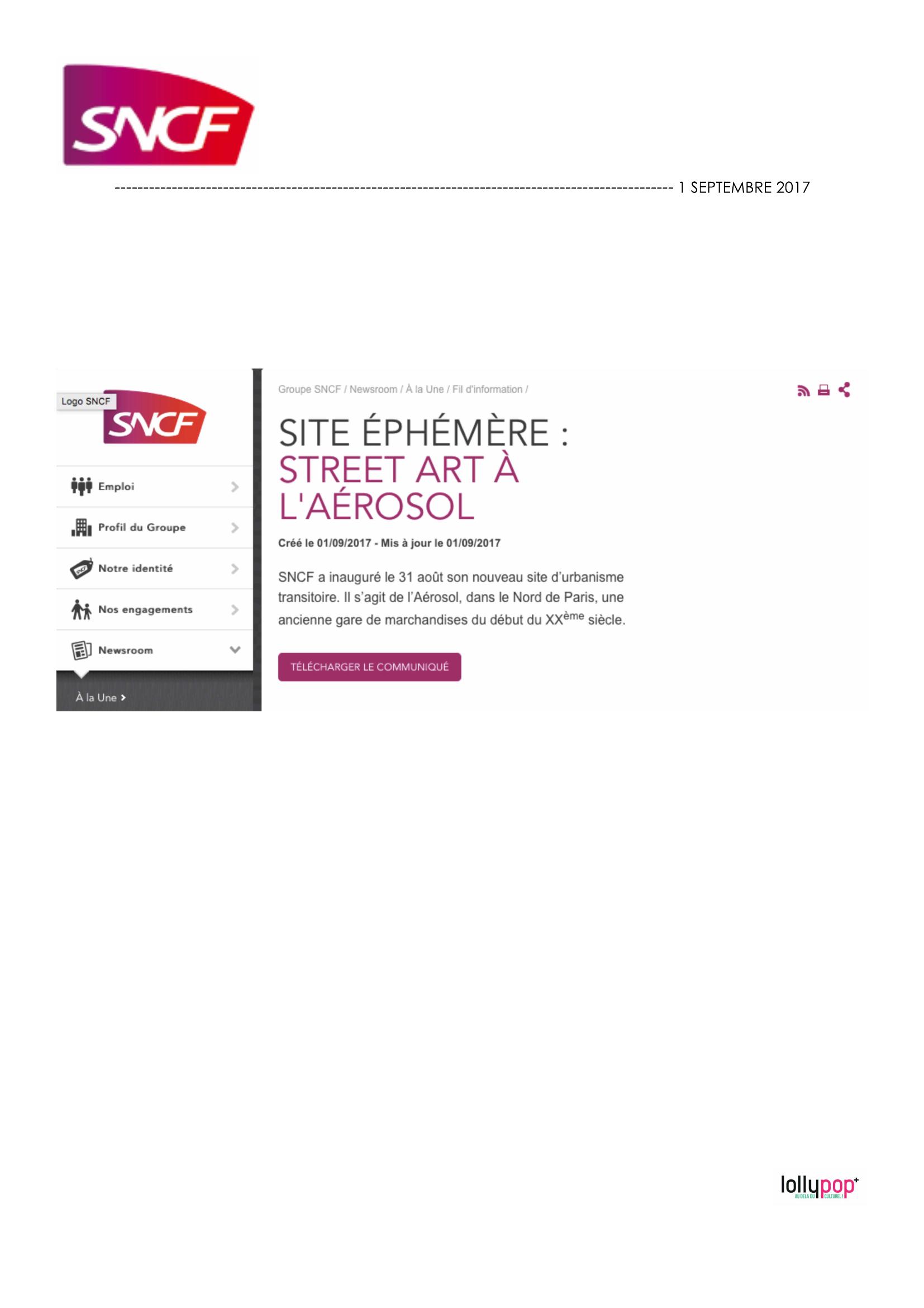 Site éphémère : Street art à L'Aérosol (SNCF) – 2 septembre 2017