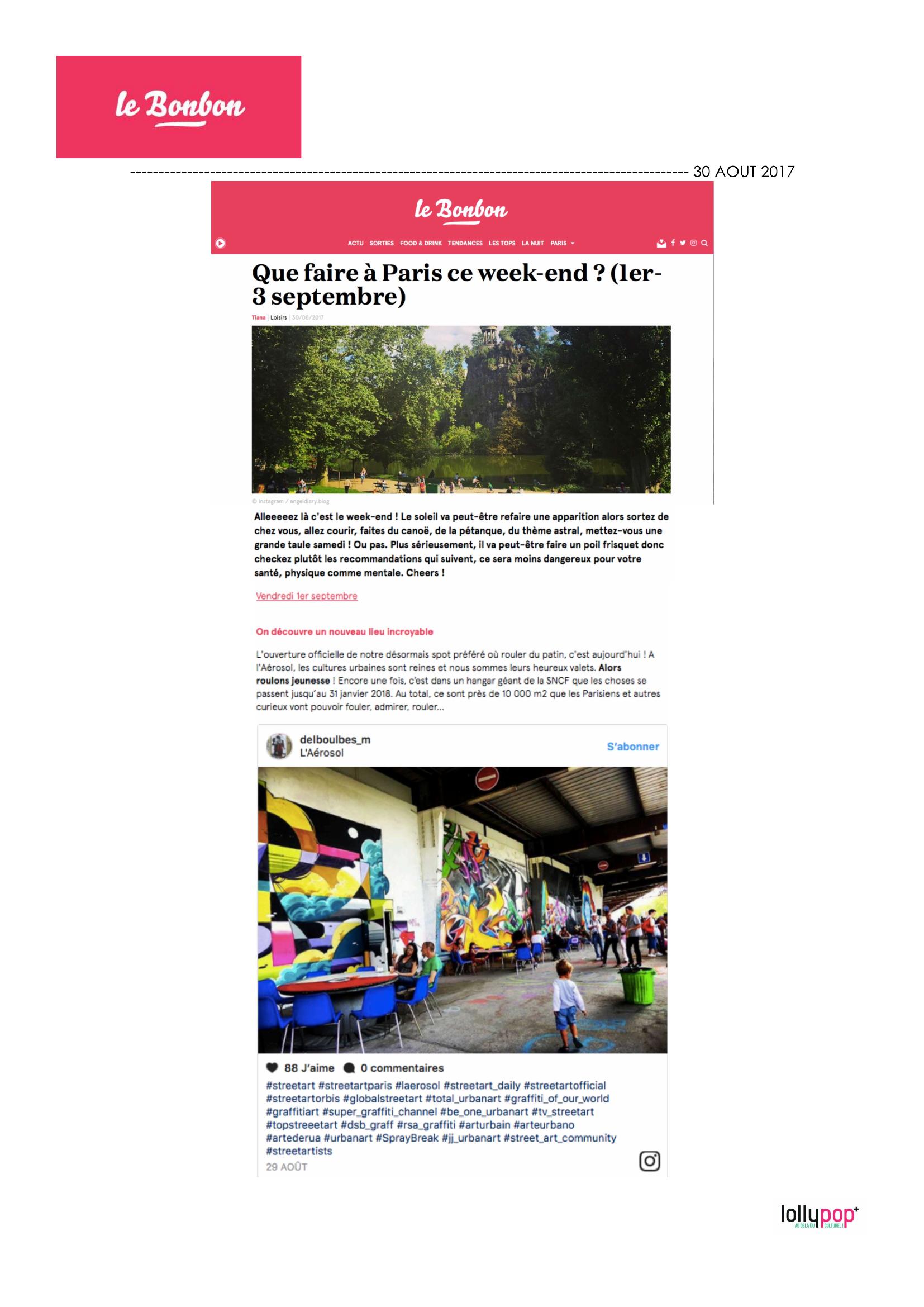 Que faire à Paris ce week-end (1er - 3 septembre) (Le Bonbon) – 31 août 2017