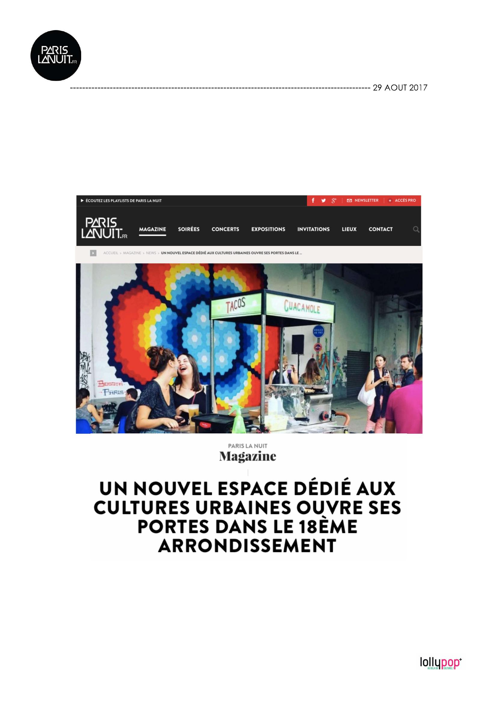 Un nouvel espace dédié aux cultures urbaines ouvre ses portes dans le 18ème arrondissement (Paris La Nuit) – 30 août 2017