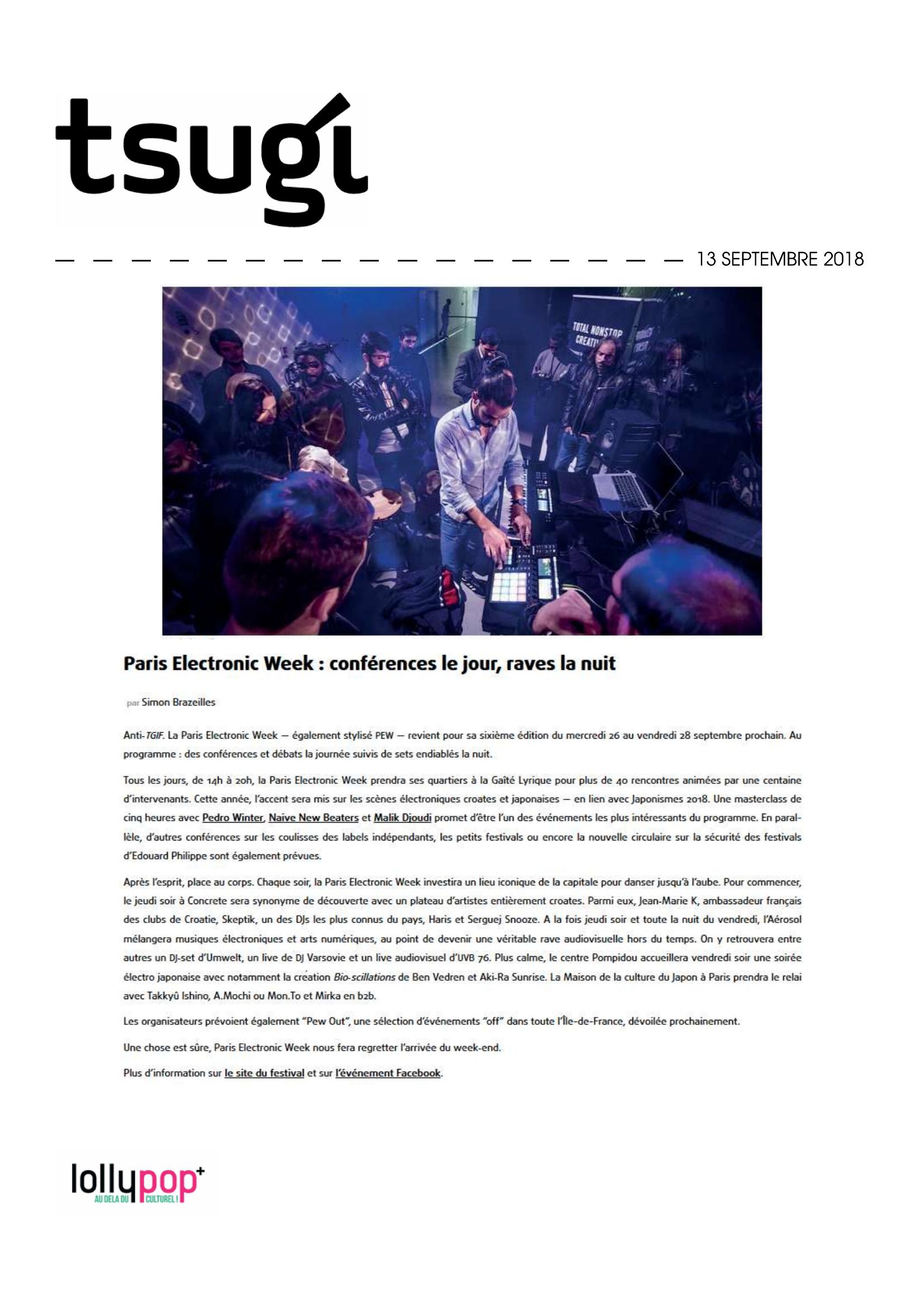 Paris Electronic Week : conférences le jour, raves la nuit (Tsugi) – 14 septembre 2018