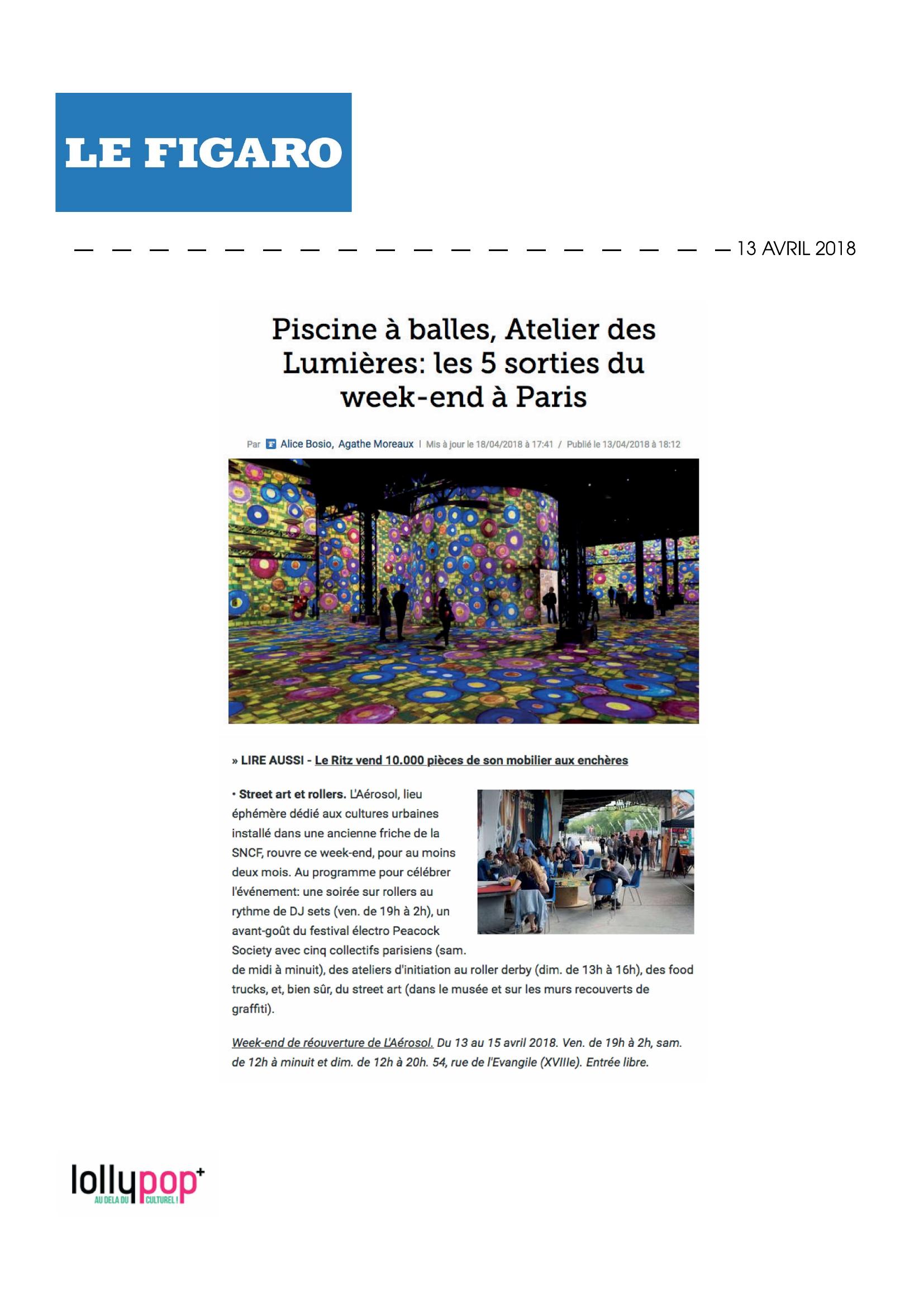 Piscine à balles, Atelier des Lumières : les 5 sorties du week-end à Paris (Le Figaro) – 14 avril 2018