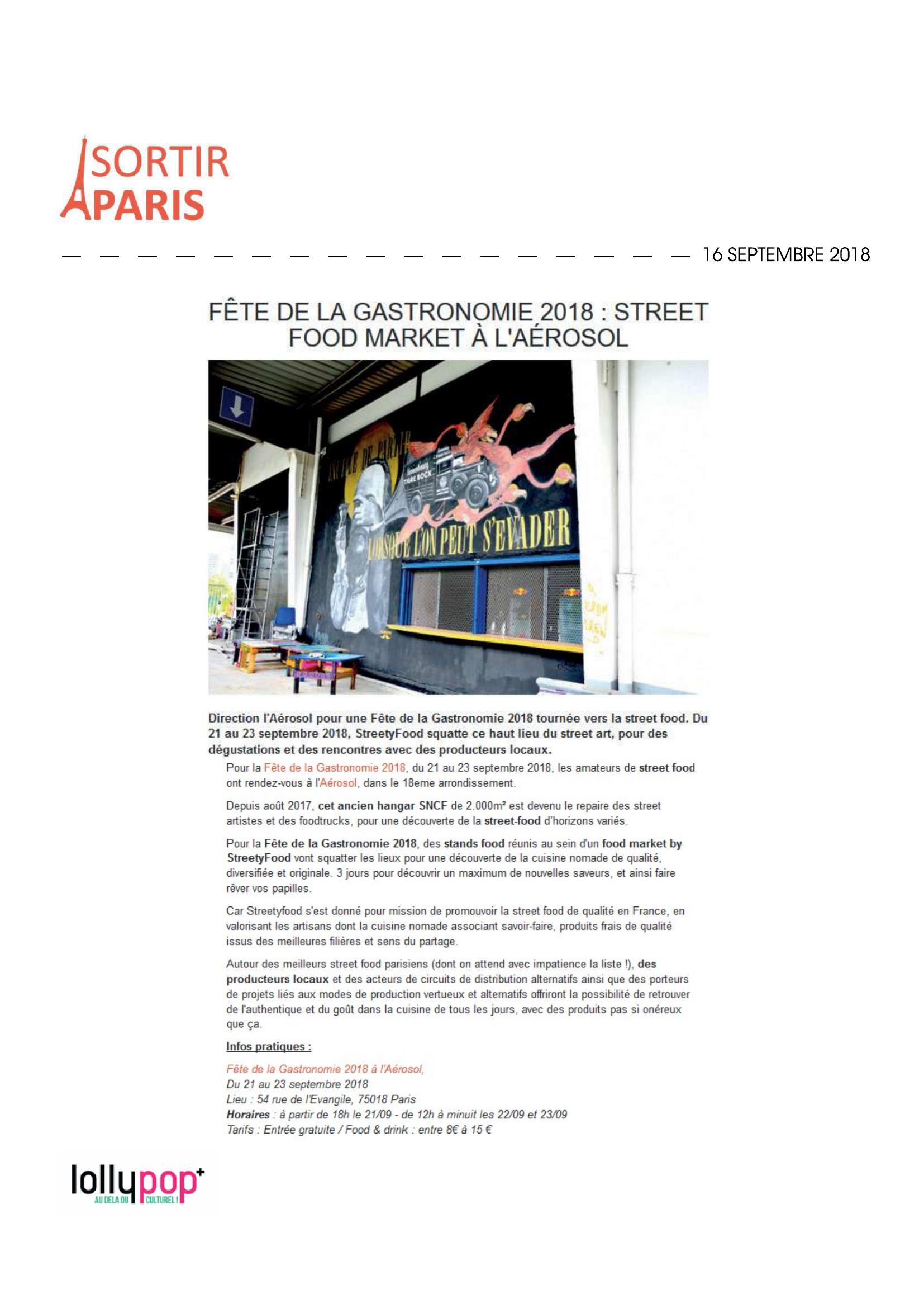 Fête de la Gastronomie 2018 : Street Food Market à L'Aérosol (Sortir à Paris) – 17 septembre 2018