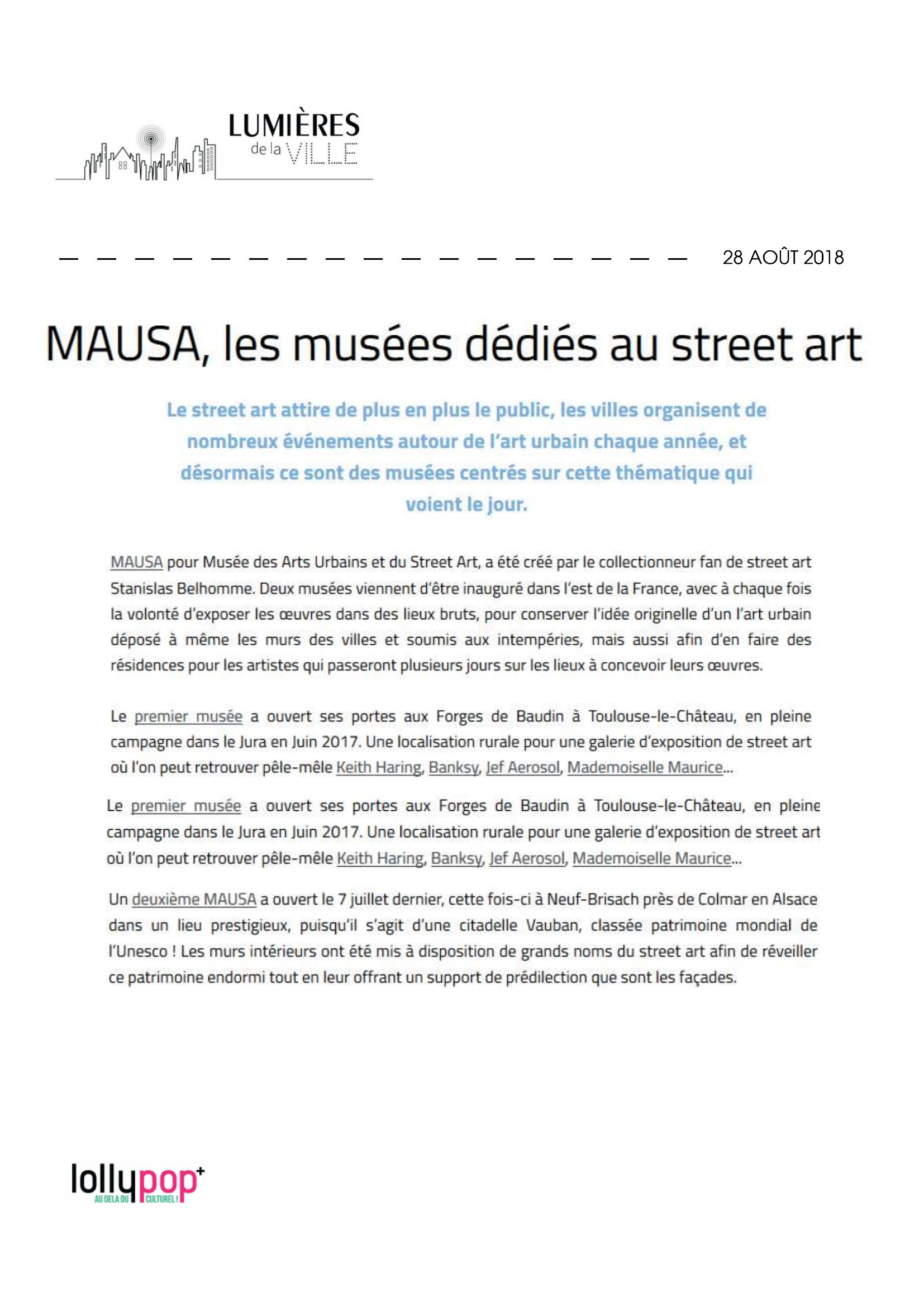 Les musées dédiés au street art (Lumières de la Ville) – 29 août 2019