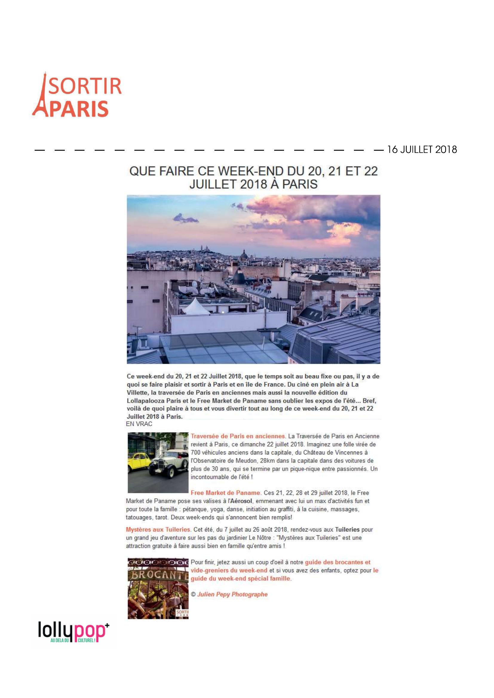 Que faire ce week-end du 20, 21 et 22 juillet à Paris (Sortir à Paris) – 17 juillet 2018