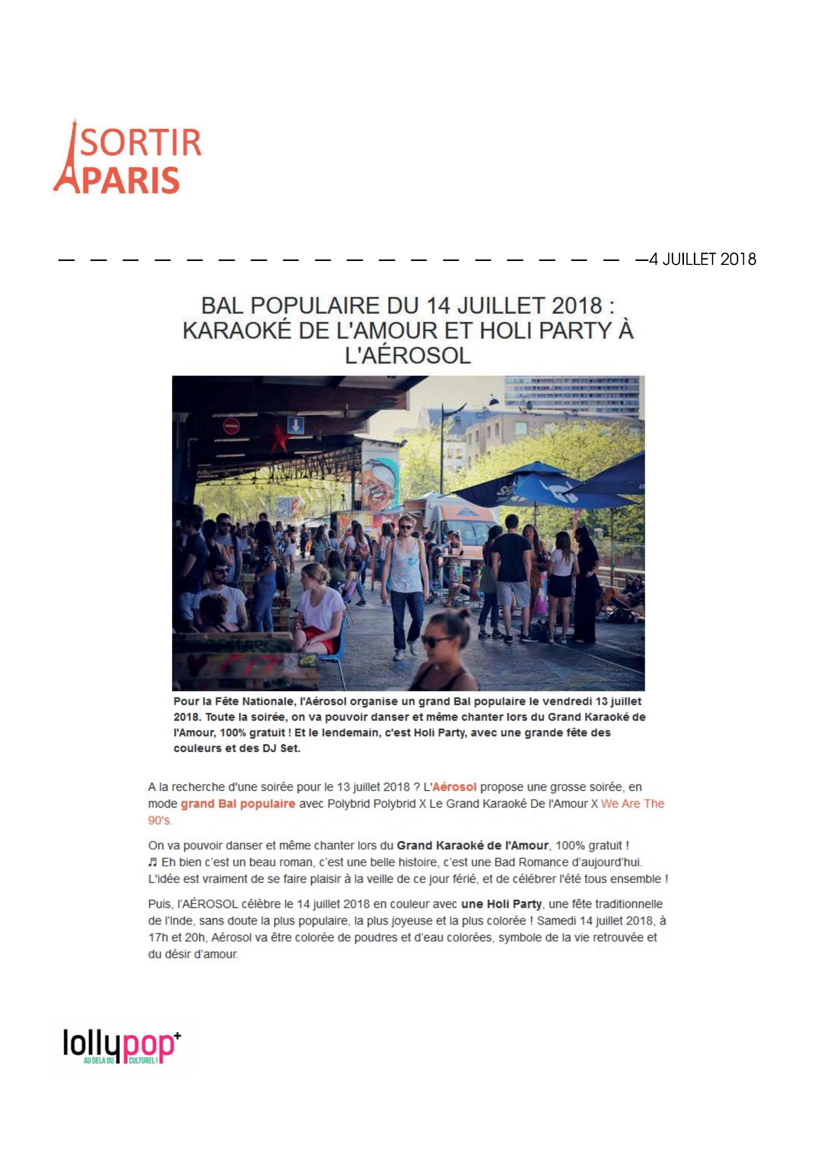Bal Populaire du 14 juillet 2018 : Karaoké de l'amour et holi party à l'aérosol (Sortir à Paris) – 5 juillet 2018