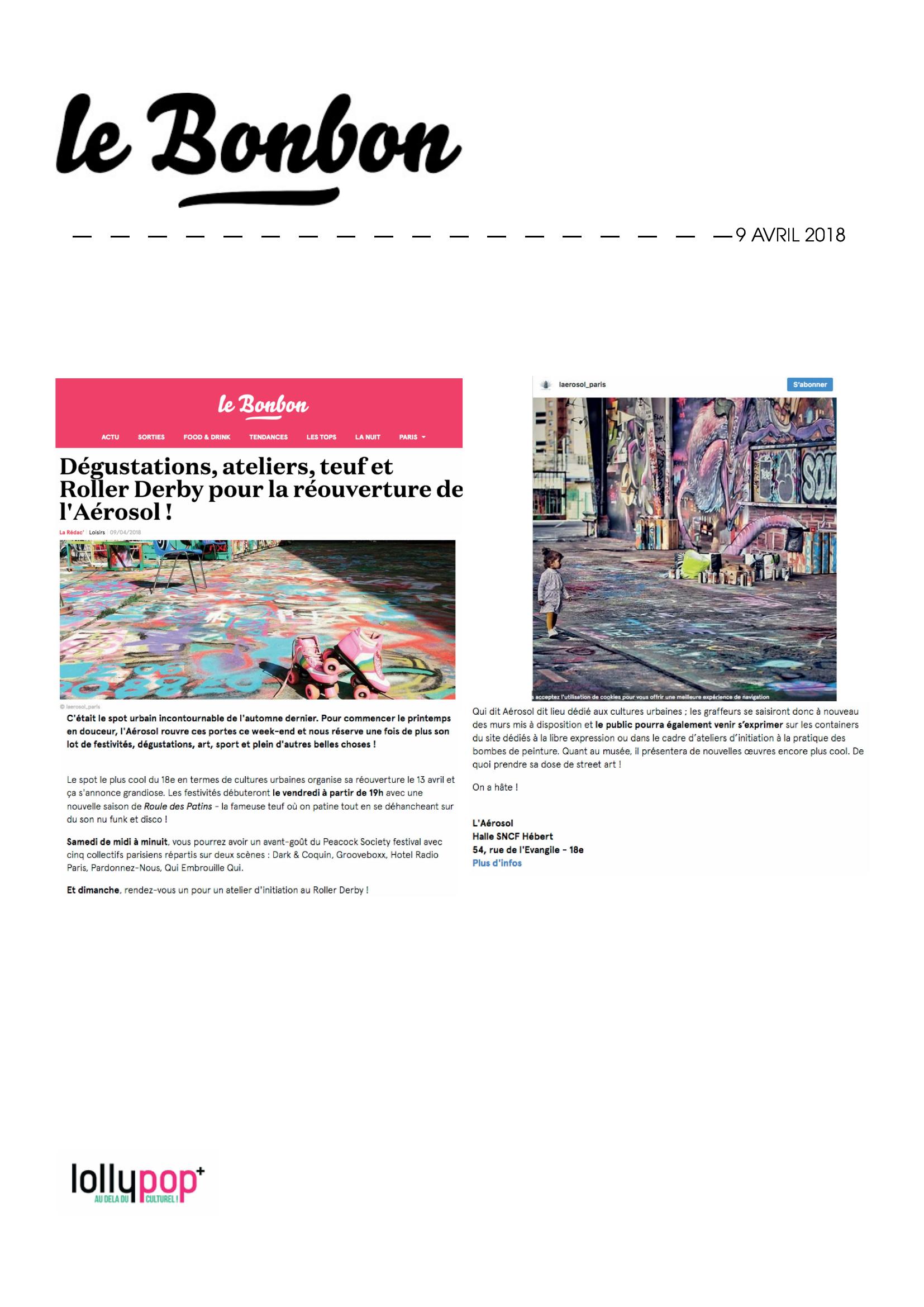 Dégustations, ateliers, teuf et Roller Derby pour la réouverture de l'Aérosol !  (Le Bonbon) – 10 avril 2018
