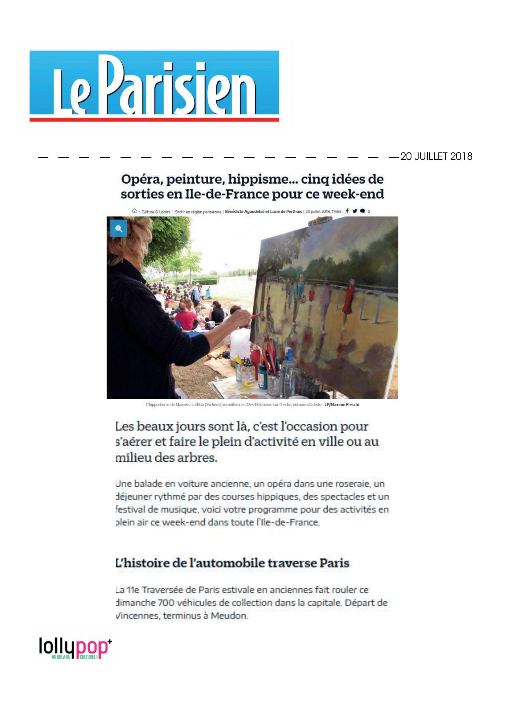 Opéra, peinture, hippisme... Cinq idées de sorties en Ile-de-France pour ce week-end (Le Parisien) – 21 juillet 2018