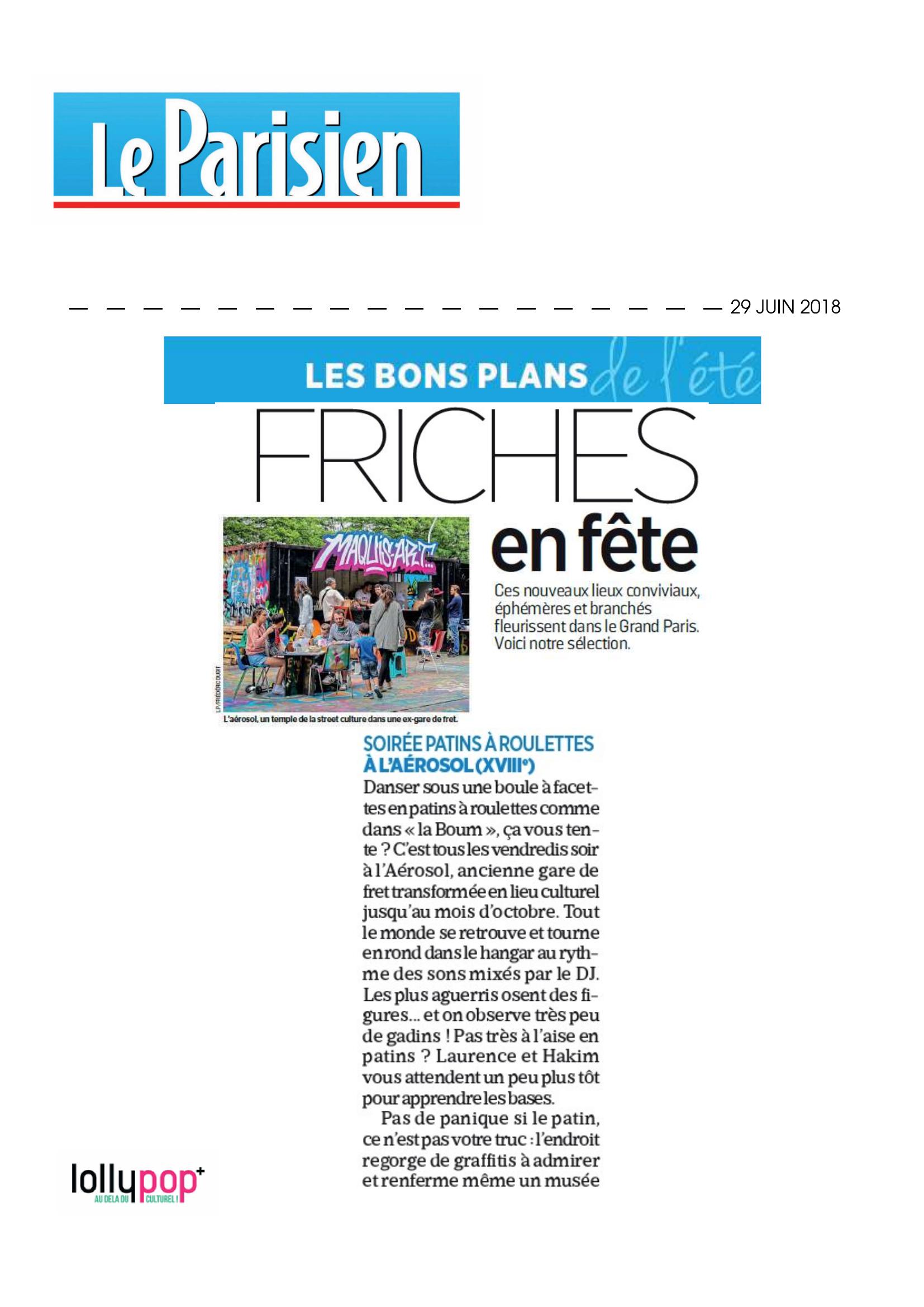 Les Bons plans de l'été : Friches en fête (Le Parisien) – 30 juin 2018