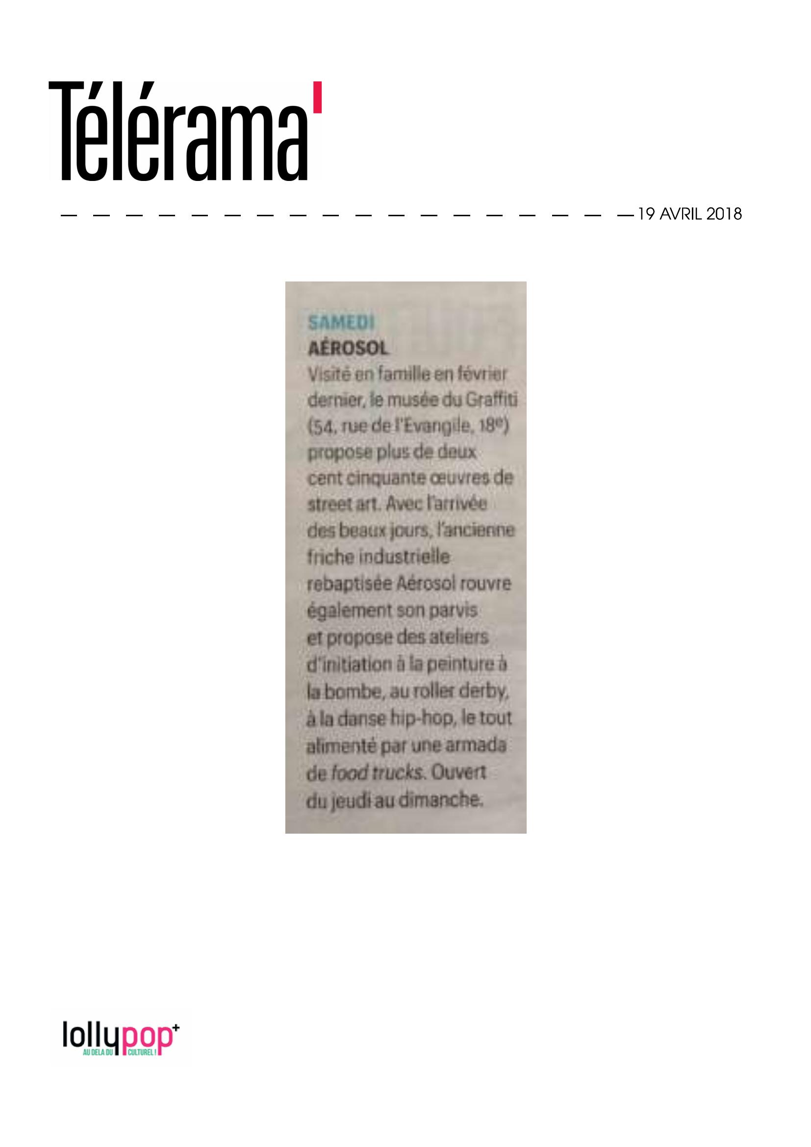 SAMEDI : Aérosol  (Télérama) – 20 avril 2018