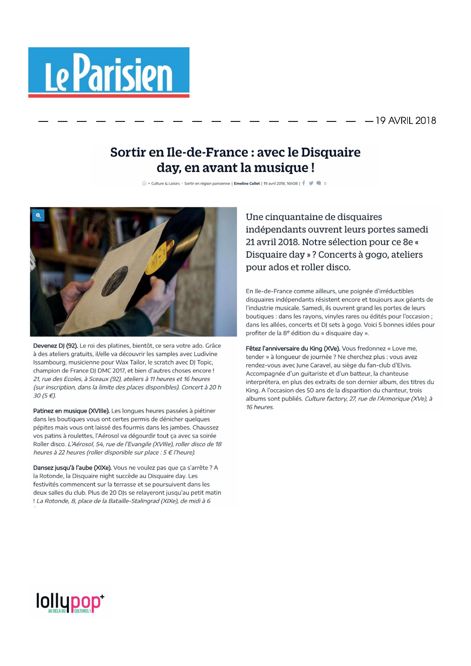 Sortir en Ile-de-France : avec le Disquaire Day, en avant la musique !  (Le Parisien) – 20 avril 2018