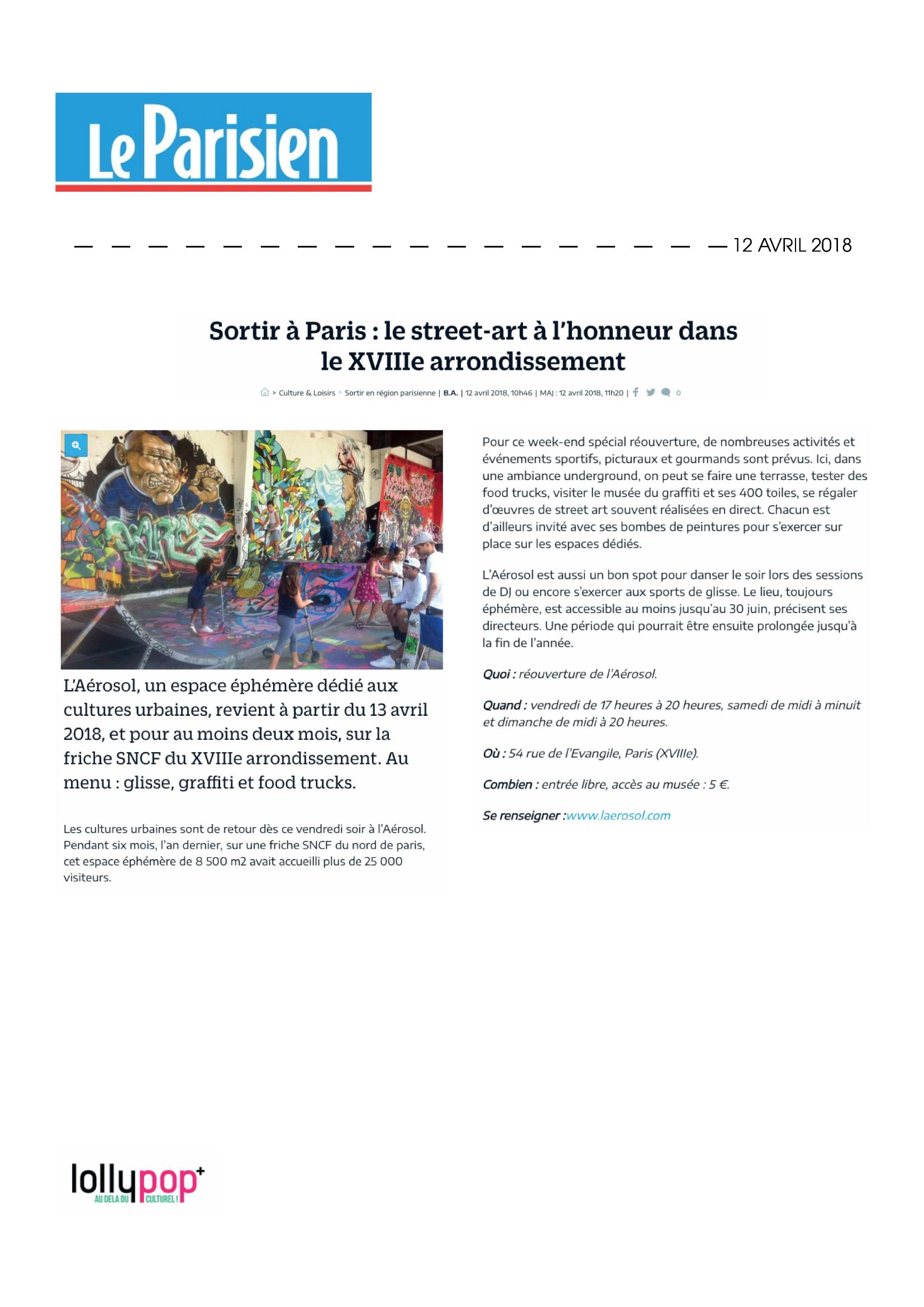 Sortir à Paris : le street-art à l'honneur dans le XVIIIe arrondissement (Le Parisien) – 13 avril 2018