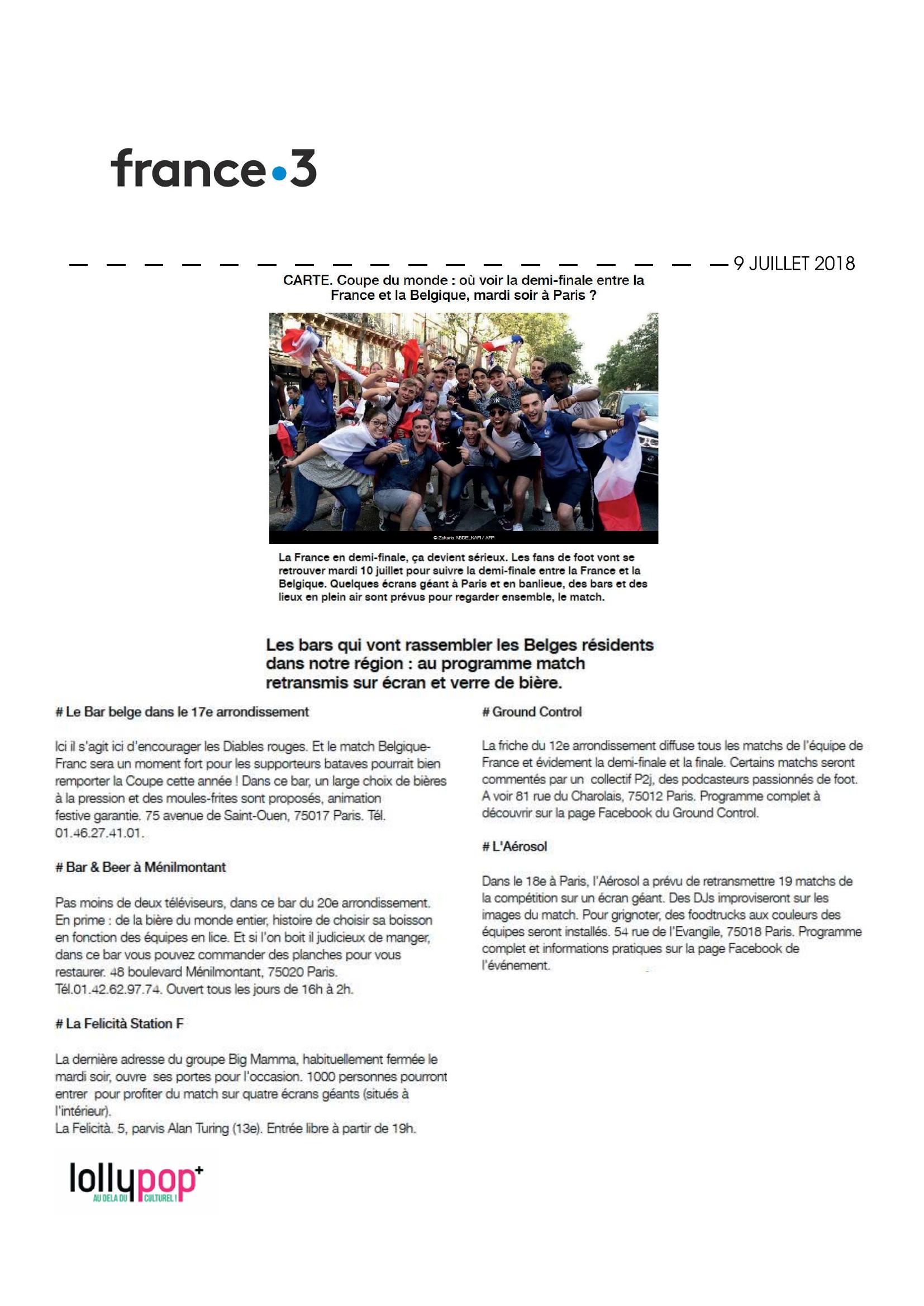 CARTE : Coupe du monde : où voir la demi-finale entre la France et la Belgique, mardi soir à Paris ? (France 3) – 10 juillet 2018