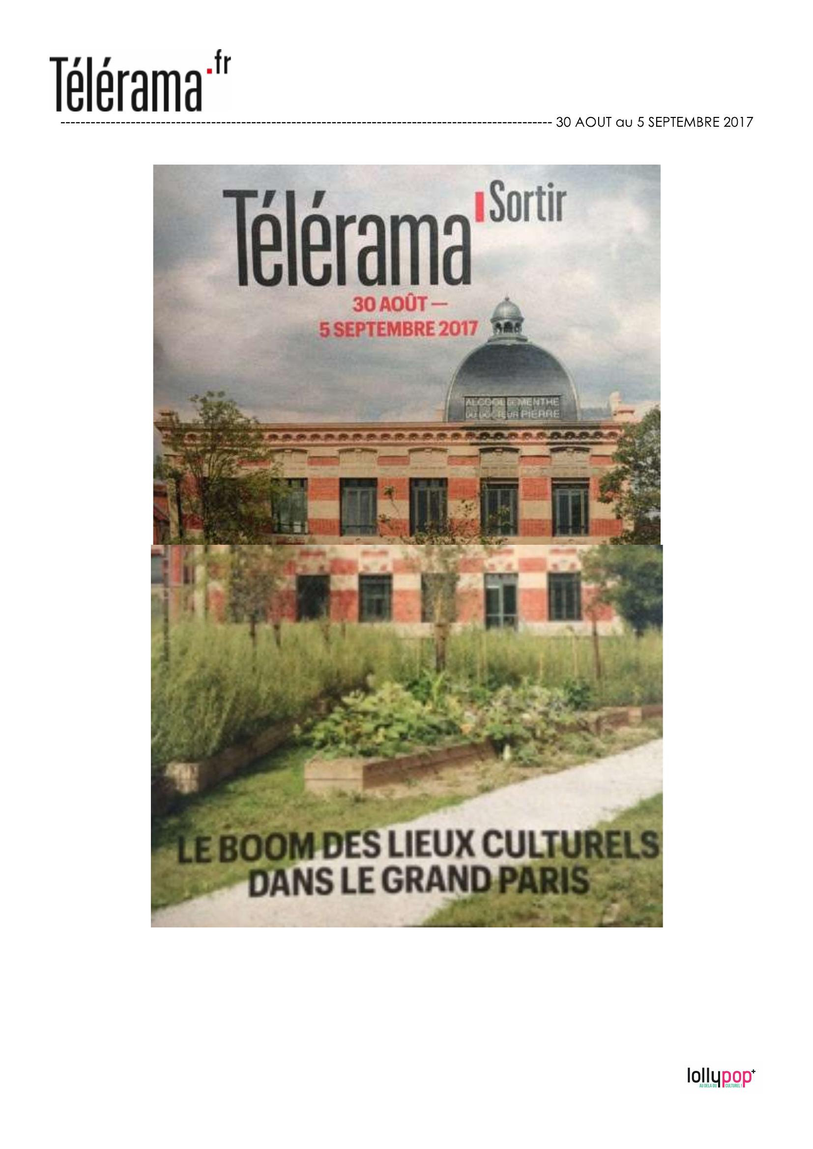 Le Boom des lieux culturels dans le Grand Paris (Télérama) – 5 septembre 2017