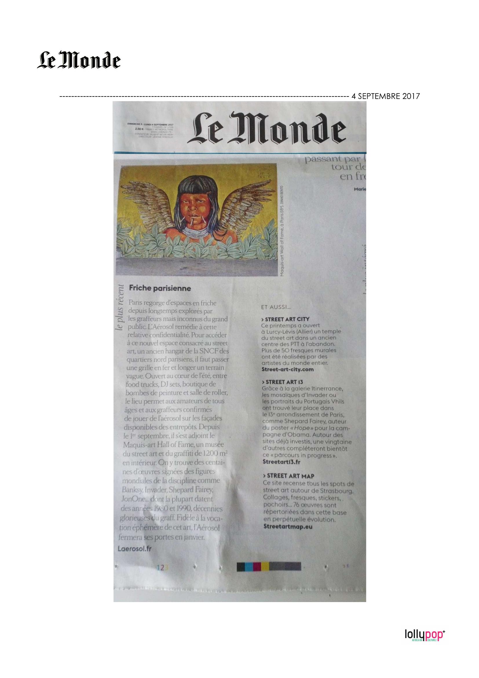Friche Parisienne (Le Monde) – 5 septembre 2017