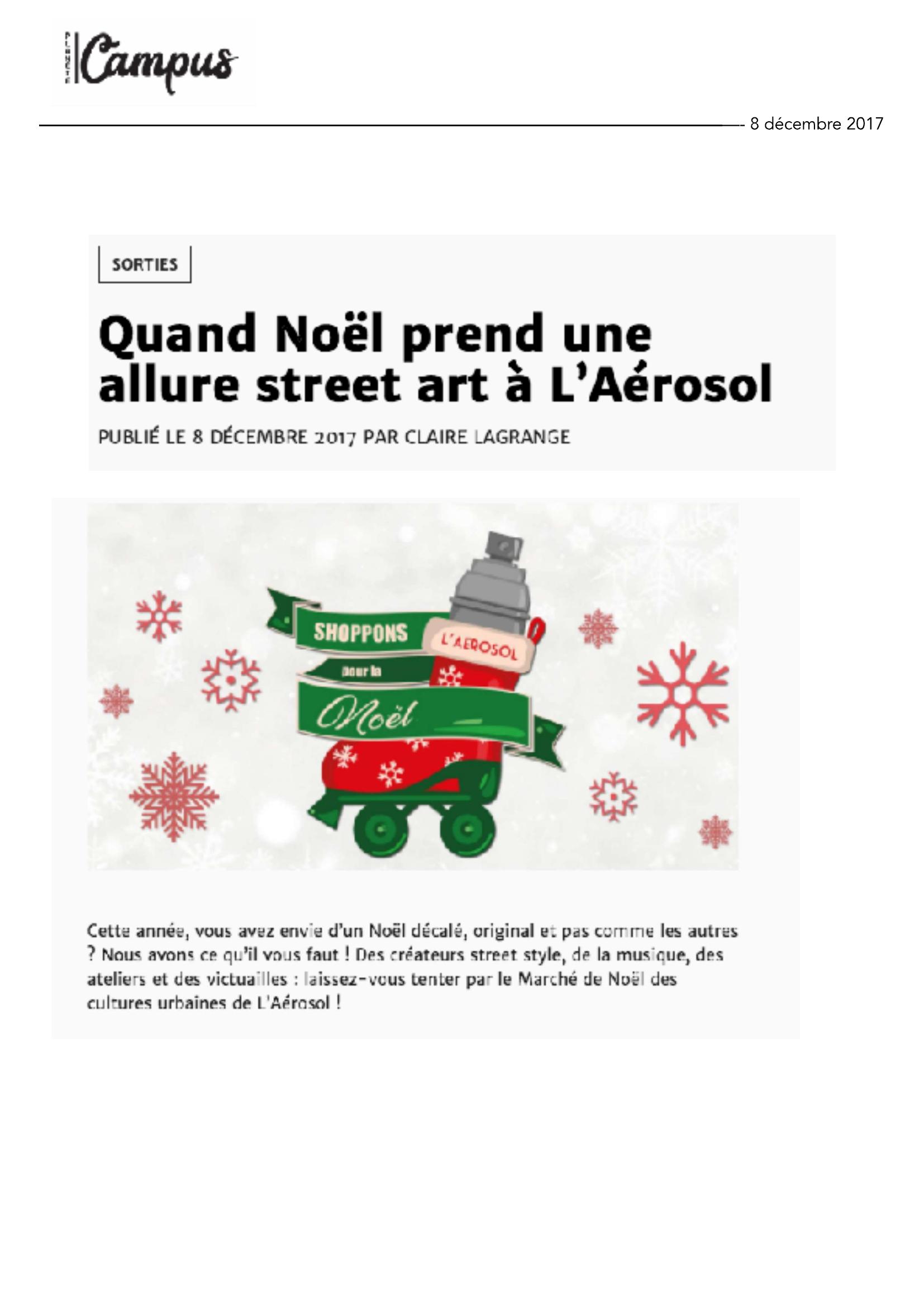 Quand Noël prend une allure street art à L'Aérosol (Campus) – 9 décembre 2017