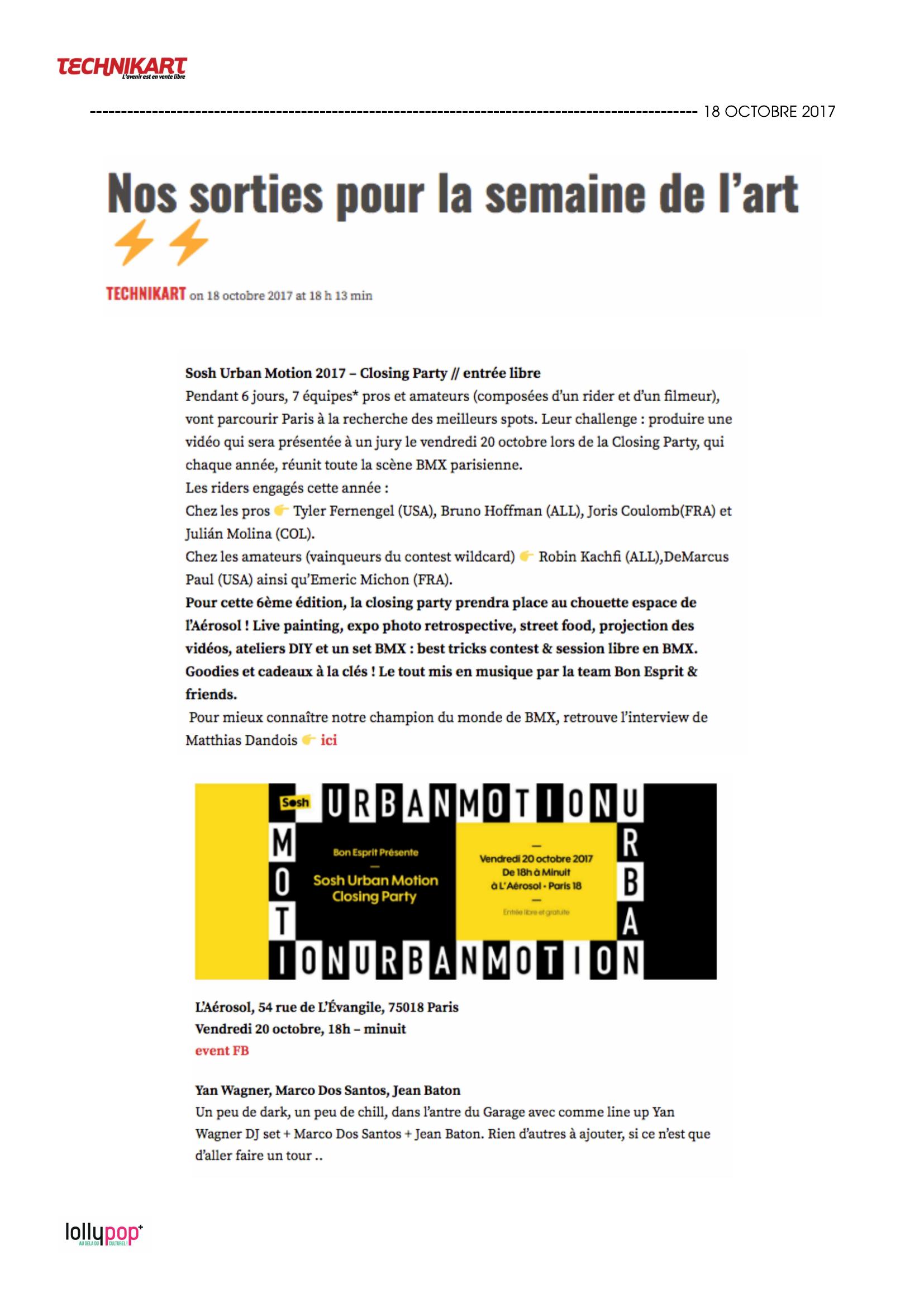 Nos sorties pour la semaine de l'art (Technikart) – 19 octobre 2017