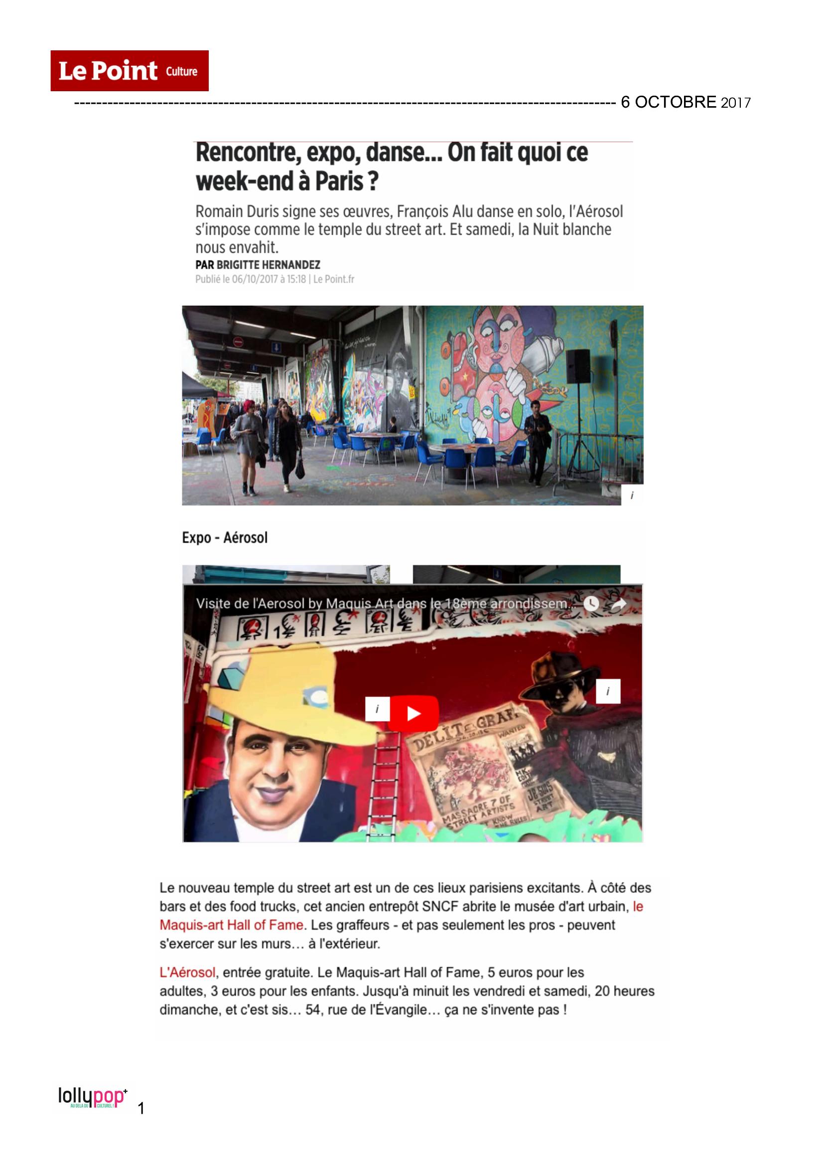 Rencontre, expo, danse... On fait quoi ce week-end à Paris ? (Le Point Culture) – 7 octobre 2017