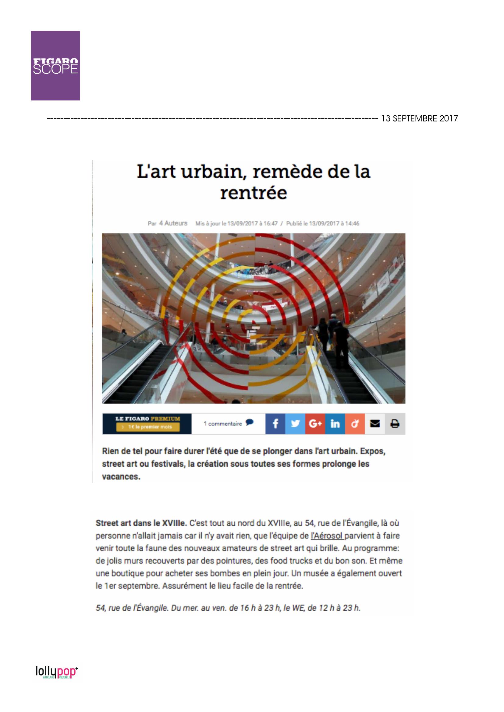 L'Art urbain, remède de la rentrée (Figaro Scope) – 14 septembre 2017