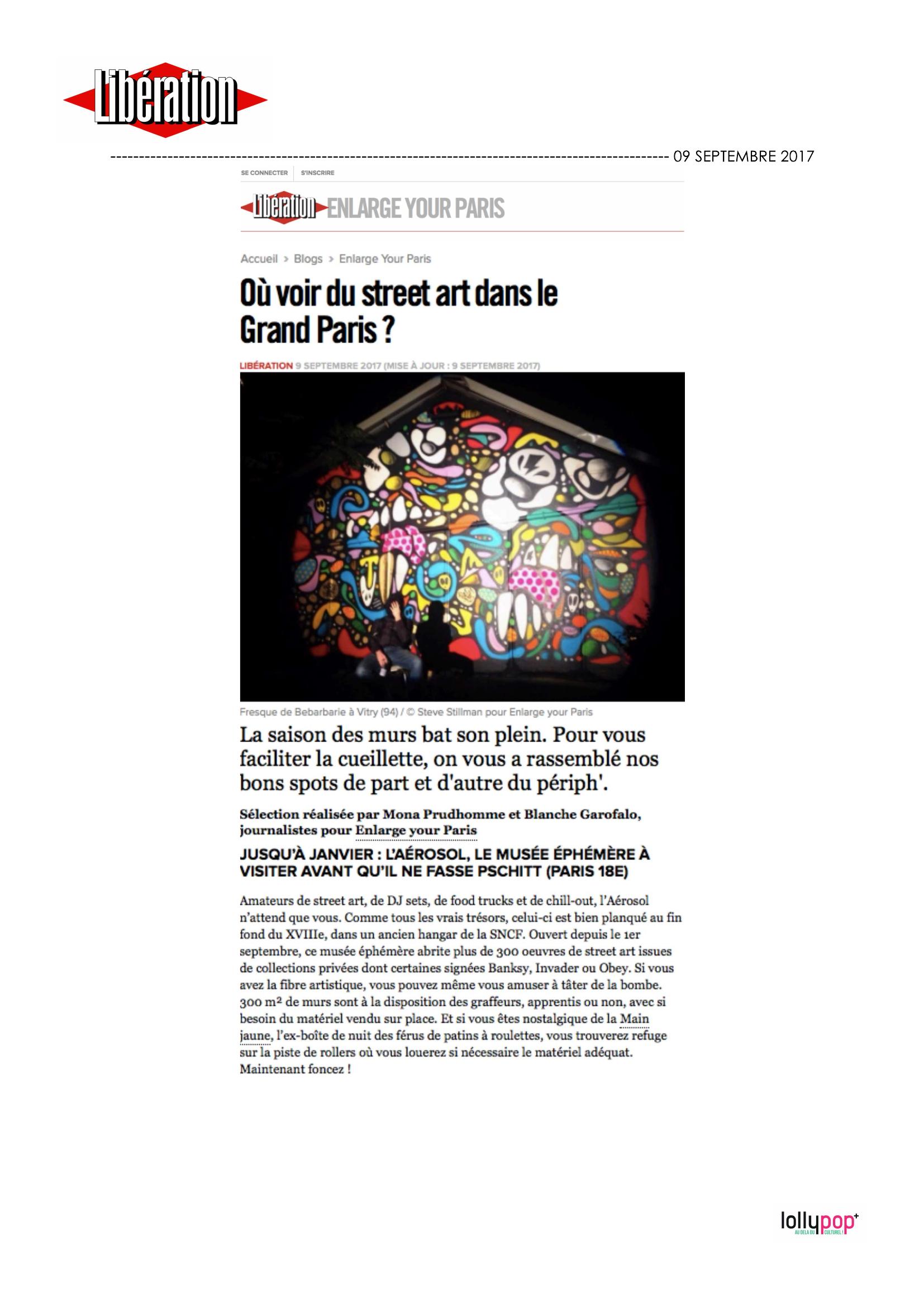 Où voir du street art dans le Grand Paris ?  (Libération) – 10 septembre 2017