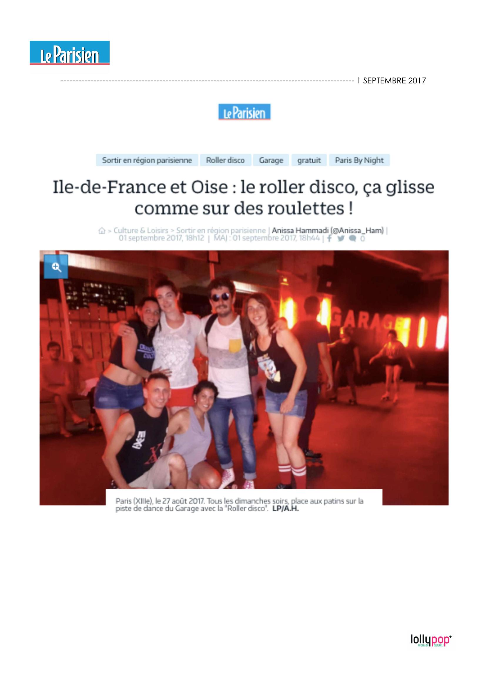 Ile-de-France et Oise : le roller disco, ça glisse comme sur des roulettes !  (Le Parisien) – 2 septembre 2017